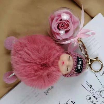 China 6 Styles Preserved Flower Sleeping Dolls Key Chain 5cm Flower Ball For Wearable Decoration for sale