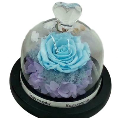 China Preserved Flowers Preserved Flower Gift Love Glass Cover For Valentine's Day Gift For Home Decoration for sale