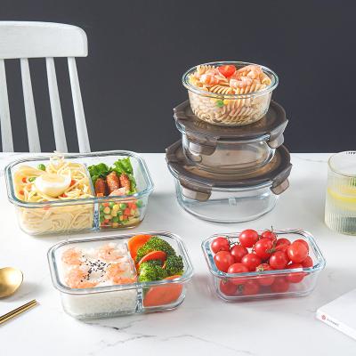 China Clear Reusable Storage And Freshness Preservation Borosilicate Glass Round Food Container With Lid for sale