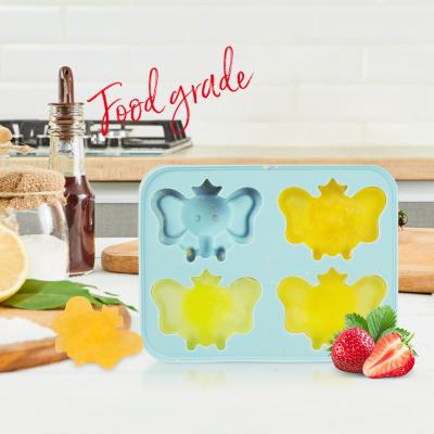 China Viable Reusable Ice Cube Tray Cute Silicone 3d Cartoon Elephant Shape Ice Cube Maker Mold 4 Cavity for sale