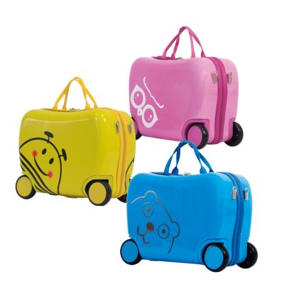 China Children's Cute Cartoon Boys And Girls 4 Wheels Ride On Suitcase Kid's Hand Luggage for sale