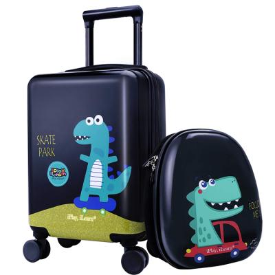 China High quality ABS cute blue dinosaur carry on 18 inch child suitcase trolley and 13 inch kids backpack luggage set for sale