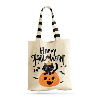 China Custom Patterned Trick Or Treat Handled Halloween Tote Bag Reusable For Candy Gifts Grocery Store for sale