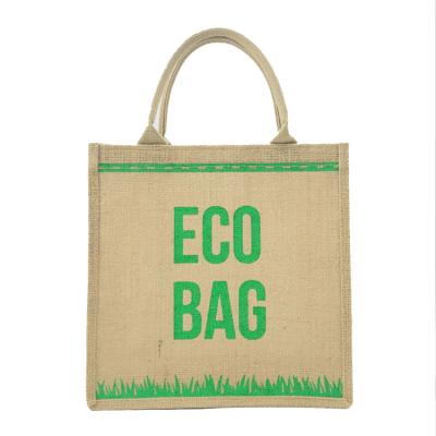 China Wholesale Custom Eco-Friendly Printed Eco Friendly Natural Burlap Recycle Reusable Jute Tote Bags Jute Shopping Bag With Inner Lamination for sale