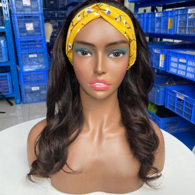 China Silky soft no tangle& shedding of india hair product 100% hair product high quality hot sale raw loose wave headband wig for sale