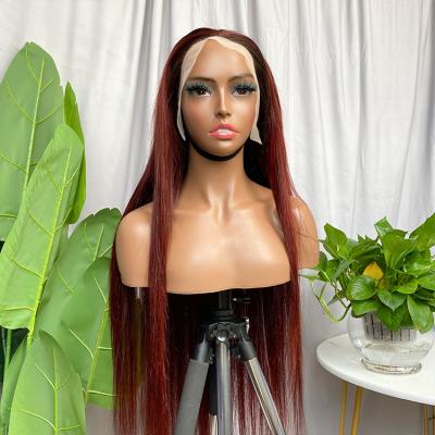 China Silky Straight Wave Silky Hand Feeling Wine Red Colors 13x4 Straight Lace Front Natural Wig Connect Mink Hair From Brazilian for sale