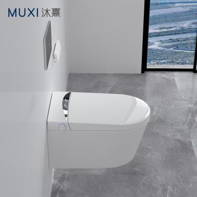 China Modern White Rimless Auto Operation P-trap Bathroom Sanitary Smart Wall Hung WC Concealed Cistern Smart Toilet With Bidet for sale