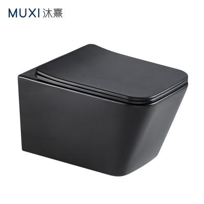 China Double-flow European Square Ware Matt Color Wall Hung Ceramic Sanitary Ware Wall Hung WC Color Matt Black Tankless Toilet Bowl for sale