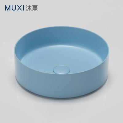 China New Modern Round Matt Blue Bathroom Sink Ceramic Matt Blue Wash Basin Matt Art Basin Bathroom Matt Blue Hand Wash Basin for sale