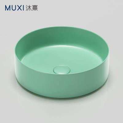 China New Modern Art Basin Bathroom Hand Wash Round Matt Green Bathroom Sink Ceramic Matt Green Wash Basin Matt Basin for sale