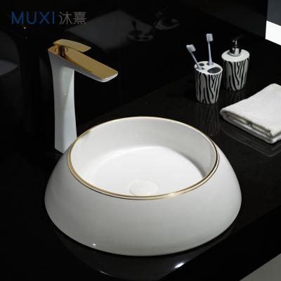 China Luxury Round Gold Line Art Basin Gold Line Basin Step Down Gold Line Counter Top Wash Basin For Hotel for sale