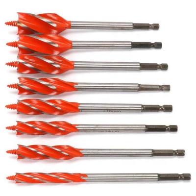 China Drilling OEM 10mm Four-Flute Auger Wood Drill Bits Twists Woodworking Bits Sets Quick Swap Hex Shank Wood for sale