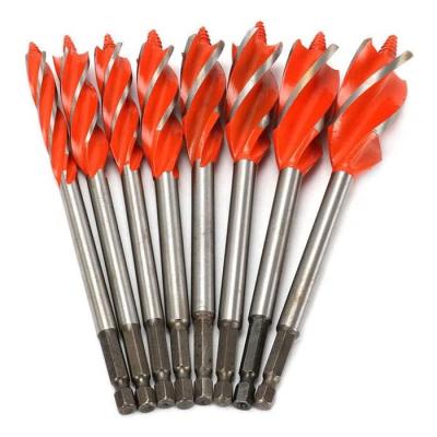 China Drilling 12mm Woodworking Four Flutes Wood Quad Spurs Fast Auger Drill Bit Swap Hex Shank For Wood Drilling for sale