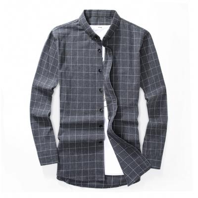 China Custom Made Mini Check Gray And Navy Plaid Anti-Pilling Pure Cotton Men's Casual Shirts for sale