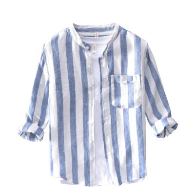 China Hot Sale Anti-pilling Anti-pilling Long Sleeve Men's Casual Shirts Polyester Stripe for sale