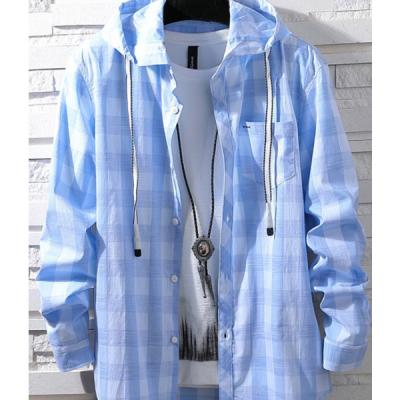 China Anti-pilling anti-pilling plaid shirt with Hoodies latest review casual hooded shirts for men for sale