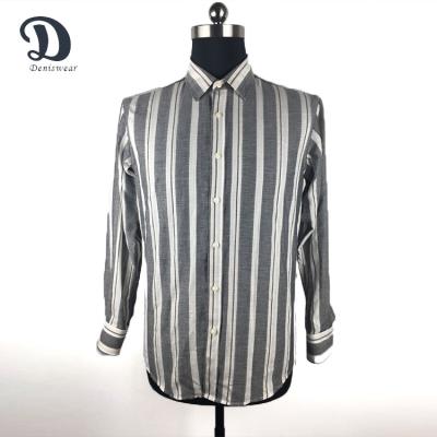 China Gray and white stripes of new desgin anti-pilling anti-pilling 2021 100% breathable canvas men's casual shirts for sale