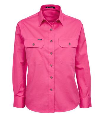 China Anti Pilling Women's Full Button Work Shirt LS With Double Pocket for sale