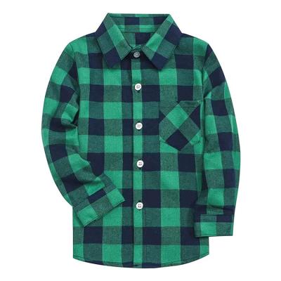 China High Quality Anti Shrinkage Boys Flannel Button Down Plaid Long Sleeve Shirt For Kids for sale