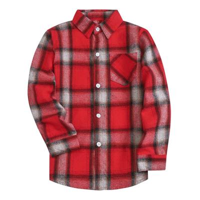 China Anti-Shrink Anti-Shrink Kids Fall Plaid Flannel Button Shirt with Cotton Custom Logo on Back for sale