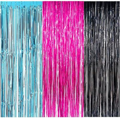 China Party deco 3 pieces party decorations birthday backdrop supplies foil black fuchsia blue curtains one meter by two meters for sale