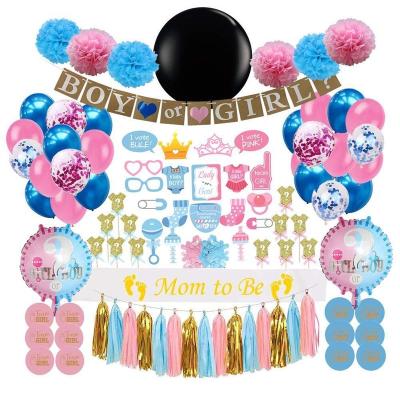 China Party Decorations 120pcs Gender Reveal Balloon Party Deco 36 Inch Gender Reveal Boy Or Girl Banner Confetti Foil Balloon for sale