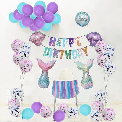 China Party Deco 72 Pack Mermaid Happy Birthday Banner Balloons Mermaid Tail Balloon and Cupcake Toppers for Girl's Birthday Party Decorations for sale