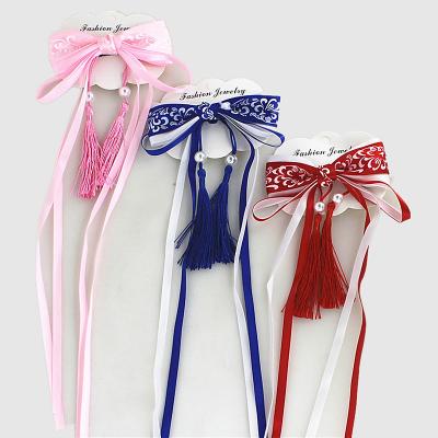 China Comfortable Children's Hairpins Hanfu Headdress Costume Girls Tassels Side Cut Bows Ancient Flames Main Flowers for sale