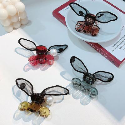 China Small new comfortable elegant cute pearl clip rabbit ears lace hair clip temperament hair clip for sale