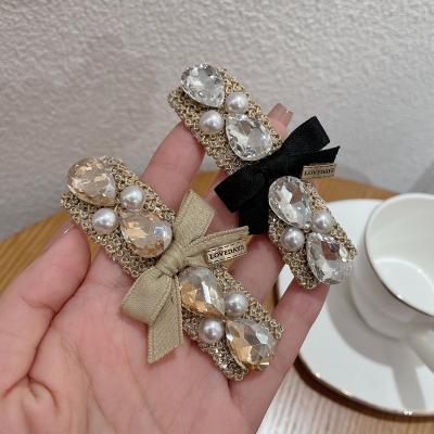 China Comfortable Explosive Female Crystal Hairpin Bow Rhinestone Rhinestone Pearl Hair Accessories Heavy BB Clip Hits Broken Hair Clip Side Hairpin for sale