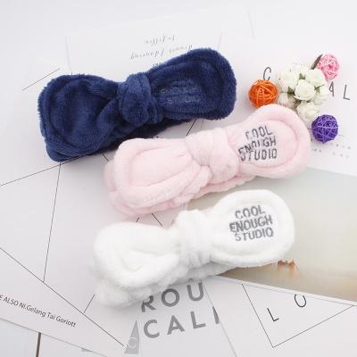 China Comfortable Top Quality Makeup Accessories For Bath Head Hair Band Coral Fleece With Bow Tie for sale