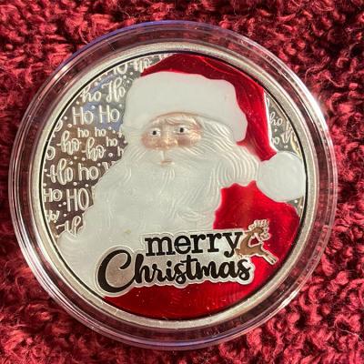 China Hot New Product Europe Santa Claus Wishing Commemorative Coin Color Embossed Christmas Souvenir Coin Gift for sale