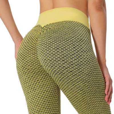 China Fashionable Yellow Recycled Eco-Friendly Honeycomb Sports Booty Gaiters Fitness Breathable Warm Yoga Pants Sale for sale