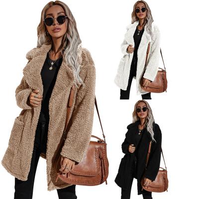 China 2022 Anti-wrinkle America design the latest fashion women's leisure long sleeve pure color lamb lapel coat plus size for sale