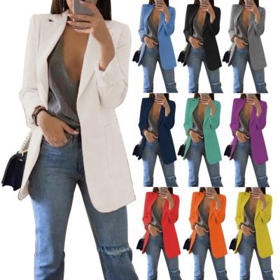 China Latest Anti-wrinkle Casual Solid Color Mujer Tops Lady Lapel Long Sleeve Slim Suit Office Blazer Cardigan Women's Suit for sale