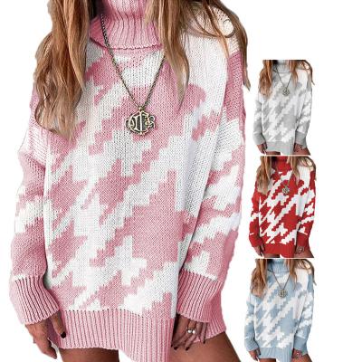 China Anti-wrinkle 2022 new design women plus size sweater wool custom clothing sweater size jacquard red pink black for sale