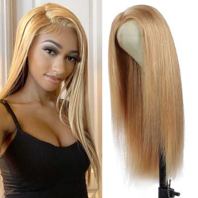 China Brazilian Deep Wave 13*6 HD Transparent Human Hair Wigs Honey Blonde Lace Front Virgin Bone Straight Wig For Black Women for sale