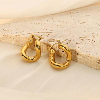 China Hypoallergenic 18K Gold Plated Africa Chunky Circle Earrings Stainless Steel Gold Hoop Earrings Titanium Geometric Edges Acero for sale