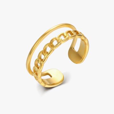 China Hypoallergenic half chain hollow chain double link ring plain cuban ring for women fall/winter anillos cubano for sale