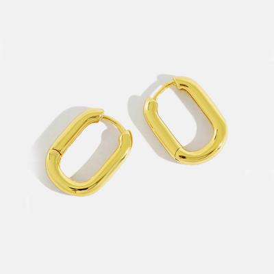 China S925 Sterling Silver Retro Ring Earrings Anti-allergic Gold Plated Silver Hoop Earrings Oval Circle Earrings for sale