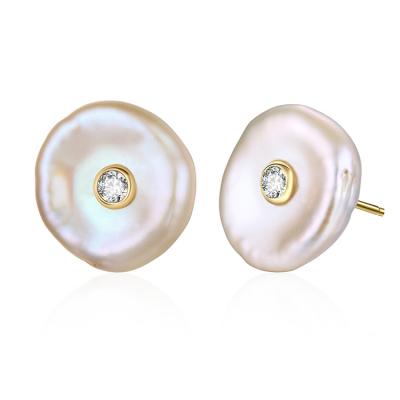 China CLASSIC hot sale natural freshwater shell zircon earring S925 sterling silver pearl stud earrings for women for sale