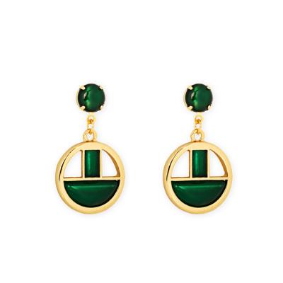 China Geometric CLASSIC Green Cat Eye Retro Dangle Earrings Women Gold Fork Set Opal Stone Dangle Earrings for sale