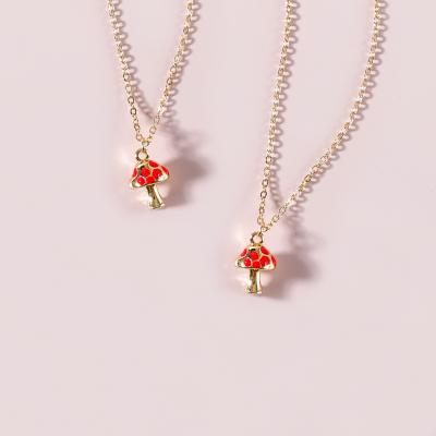 China Fashion Trend Cute Enamel Mushroom Girls Charm Red Gold Plated Pendant Necklace for sale