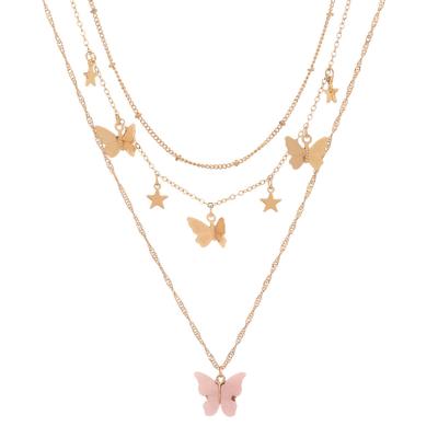 China Trendy Hot Selling Vintage Fashion Tasty Women Pose Butterfly Necklace Pendent Set for sale