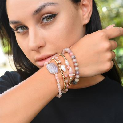 China Fashion Trendy Jewelry Wholesale Natural Freshwater Pearl 5 A String Elastic Bracelet Set for sale