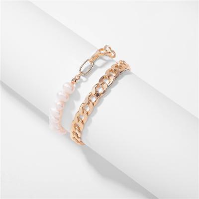 China Trendy Simple Design Two Sets Of Natural Beads Restriction Chain Bracelets Jewelry Chunky Sets for sale