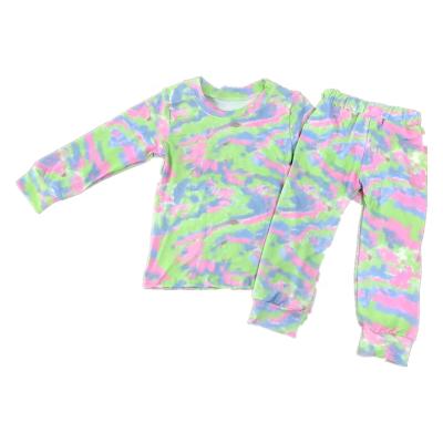 China Polyester/Cotton RTS Kids Pajamas Set Baby Boy Girls Sleepwear Clothes Tie Dye Long Sleeve Pajamas Set for sale