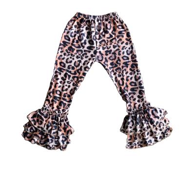 China Polyester/Cotton OEM Kids Babies Flare Ruffle Pant Kids Toddler Boutique Leopard Print Knitted Pants RTS for sale