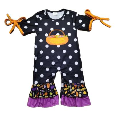 China Polyester/Cotton Halloween Costume Print Candy Design Bow Stitch Cuff Girl's One Piece Jumpsuits for sale