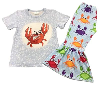 China Hot Selling Casual Polyester/Cotton Girl Clothing Summer Vacation Crab Bell Pants Set for sale